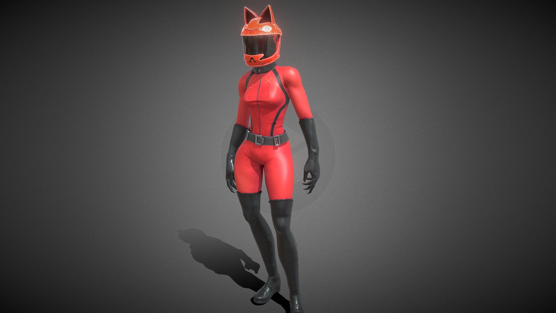 The stylized woman in a cat helmet. Textures are 4k. The model is rigged 3d model