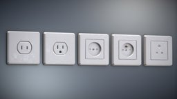 AR|VR|MR ◆ Power sockets A-E power, socket, mr, electricity, vr, ar, plug, type, realistic, game-ready, architecture, asset, 3d, lowpoly, model, plastic, light, noai