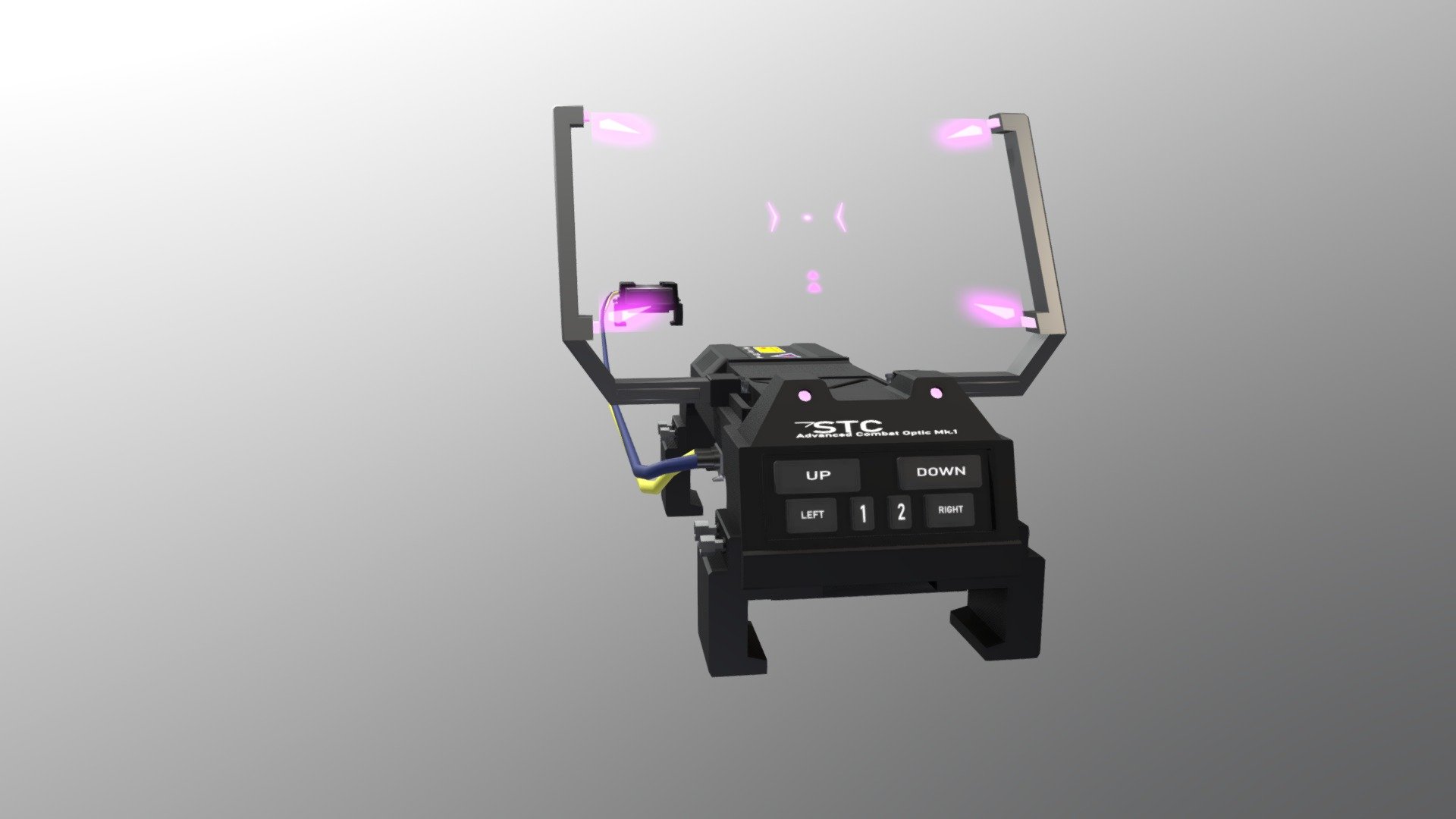 WIP
Weapon sight with futuristic range finder - Tech Holo Gun Sight - 3D model by Socksthecat 3d model