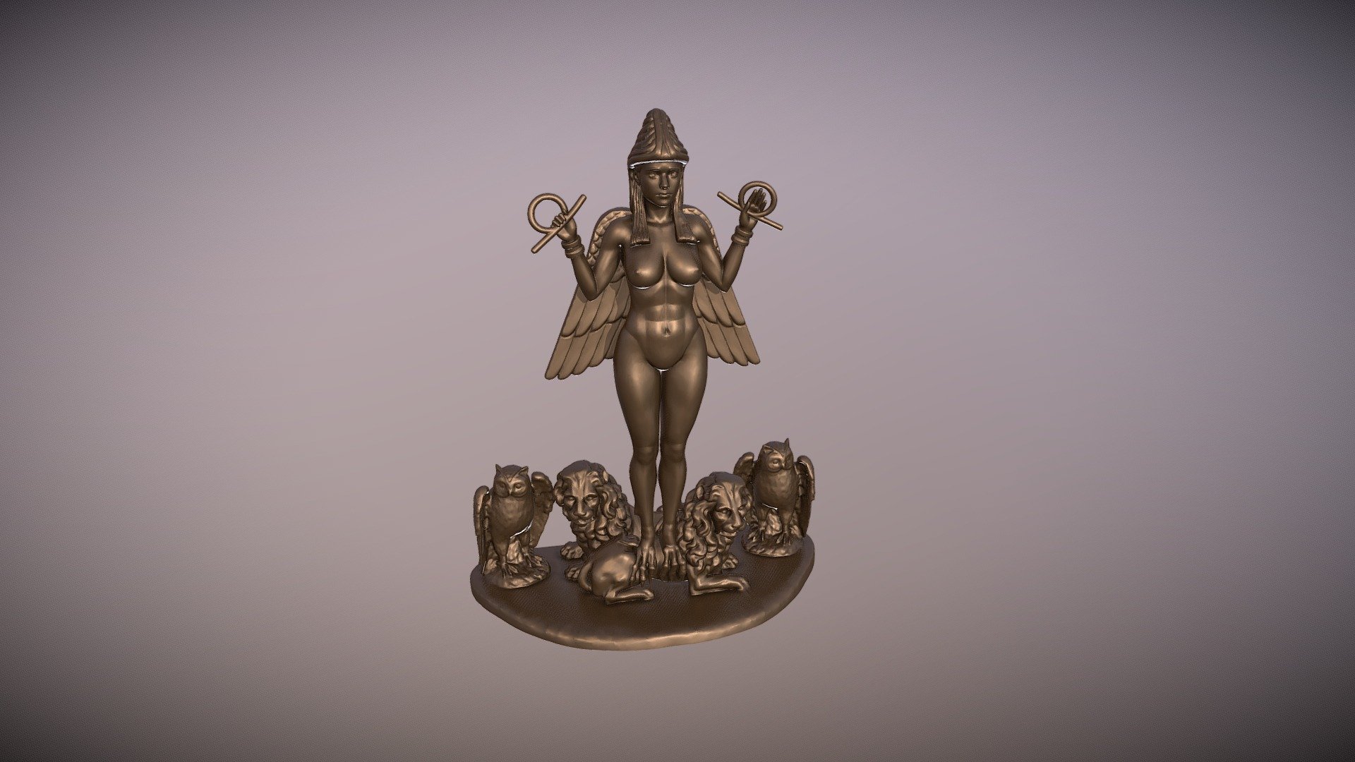 Lilith or ishtar statue 3d print model.

Lilith or Lilith is a legendary figure from Mesopotamian mythology and Jewish demonological folklore. Lilith's children are called lilim.

The model has been created in zbrush based on the original relief of the Queen of the Night 3d model