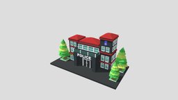 cartoon police station 01 tree, police, landscape, exterior, store, market, town, realistic, station, isometric, policestation, low-poly, cartoon, house, city, stylized, building, street, shop, village