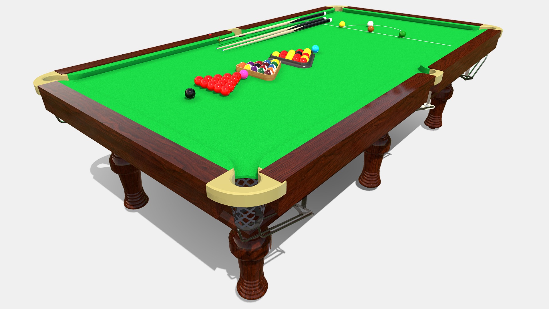 Detailed Description Info:

Model: Snooker Table 
Media Type: 3D Model 
Geometry: Quads/Tris 
Polygon Count: 160624 
Vertice Count: 88383 
Textures: Yes 
Materials: Yes 
Rigged: No 
Animated: No 
UV Mapped: Yes 
Unwrapped UV's: Yes Overlapping

||||||||||||||||||||||||||||||||||| - Snooker Table - Buy Royalty Free 3D model by studio lab (@leonlabyk) 3d model