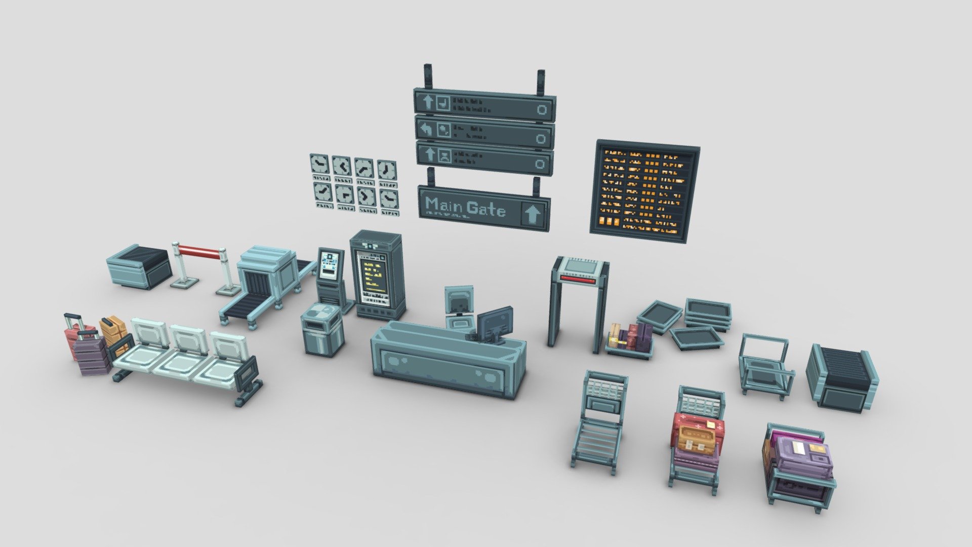 Airport Furniture Pack Volume 1 Includes 22 Models




Barrier

Bin

Chair x2

Conveyor x2

Flight Signs

Luggage

Metal Detector

Packing Box x2

Sign Gate

Sign Post

Table With Computer

Ticket Machine x2

Time Zone

Trolley x4

Xray
 - Airport Furniture Pack Volume 1 - Buy Royalty Free 3D model by EliteCreatures 3d model