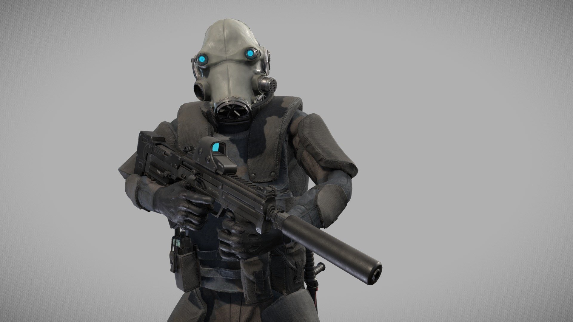 Real time pbr game model

Rigged,scinned, ready for animation or retarget animation

All poly - 30 957‬

Mesh poly - 25 573

Weapon(auto rifle and baton) poly- 5 384‬ - Special forces skifi soldier - 3D model by vrimen 3d model