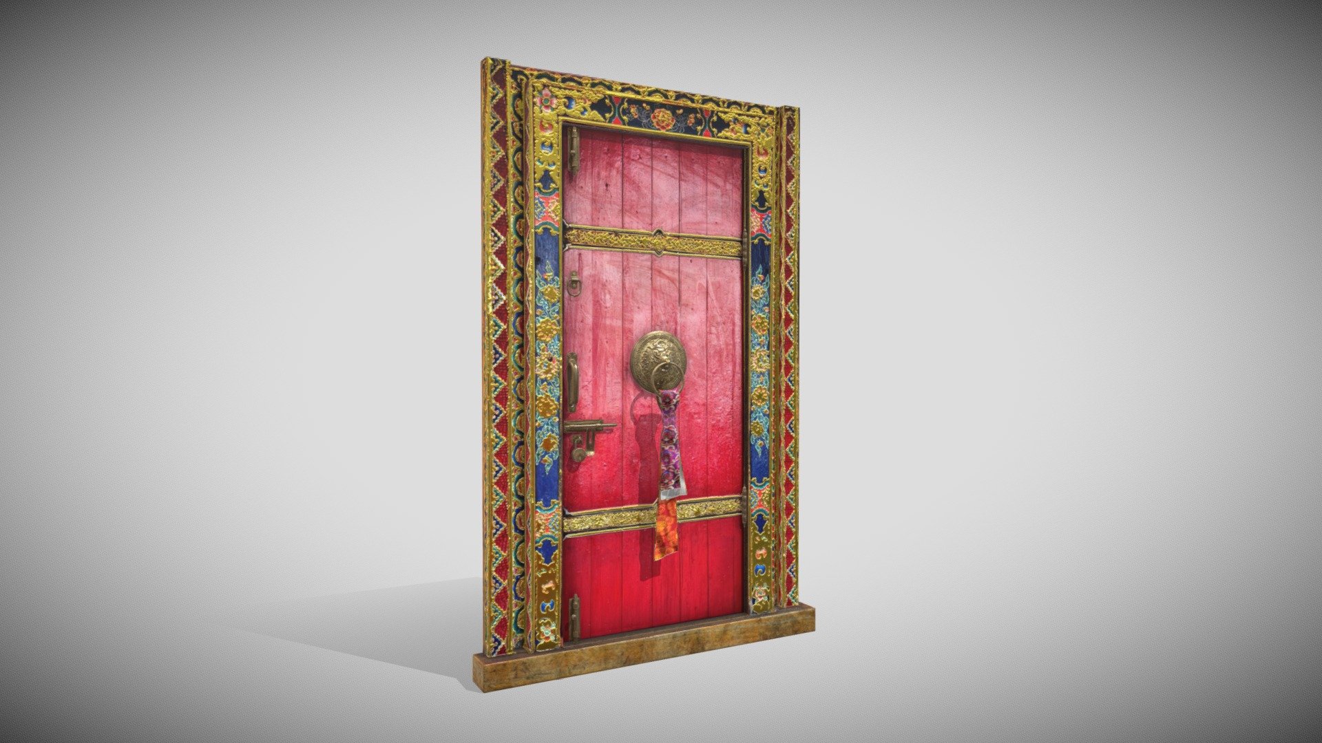 One Material PBR Metalness 4k - Tibetan Door - Door_Redder - Buy Royalty Free 3D model by Francesco Coldesina (@topfrank2013) 3d model