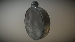 Rounded Flask (worn/damaged) drink, cap, worn, damaged, metal, scratches, bottlecap, military-equipment, dents, military-gear, free, bottle, flask