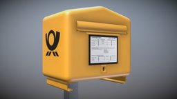 Public Mailbox post, high-poly, yellow, briefkasten, kasten, mail-box, vis-all-3d, 3dhaupt, software-service-john-gmbh, postkasten, public-mailbox, city-mailbox, german-mailbox, mailbox-of-deutsche-post