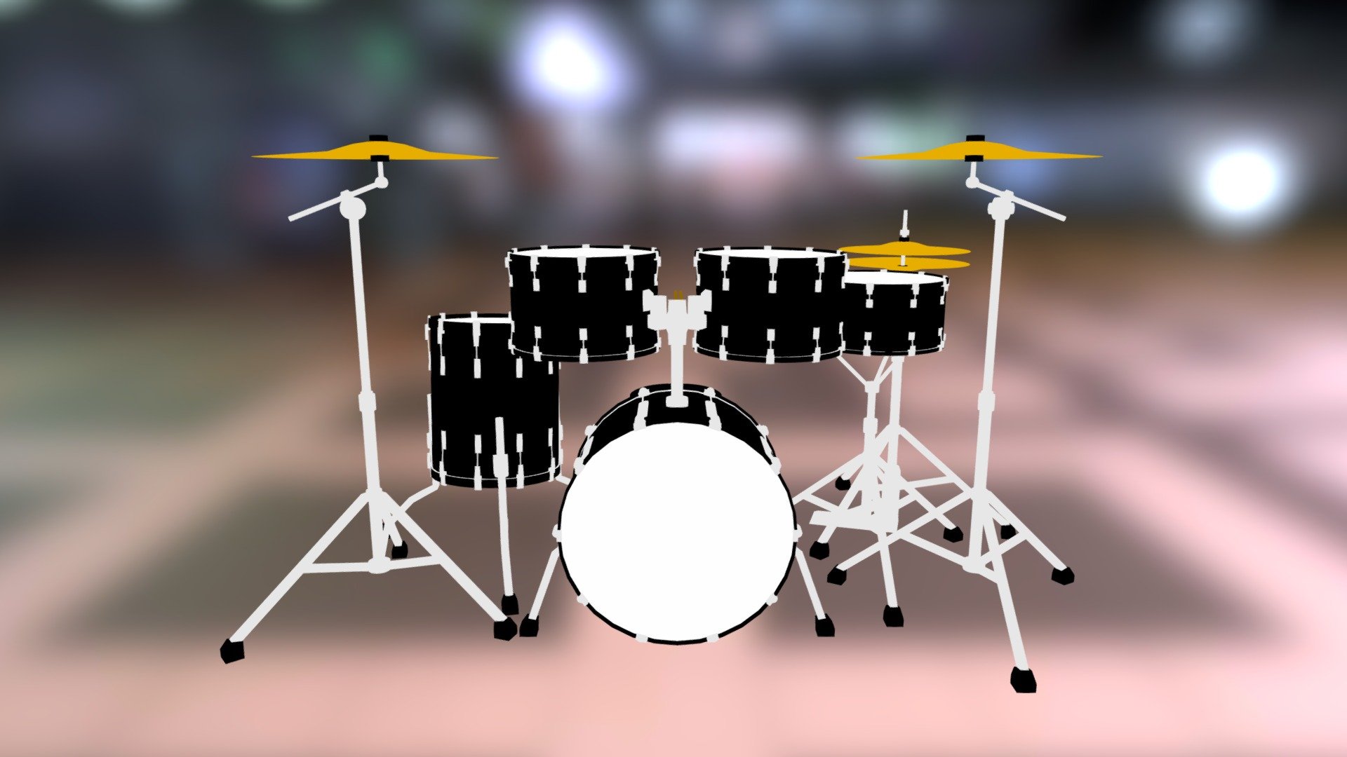 This drum set includes armature of Blender at second layer.
You can adjust height or angle of drums and enjoy some gimmicks of bass drum stick and hi-hat 3d model
