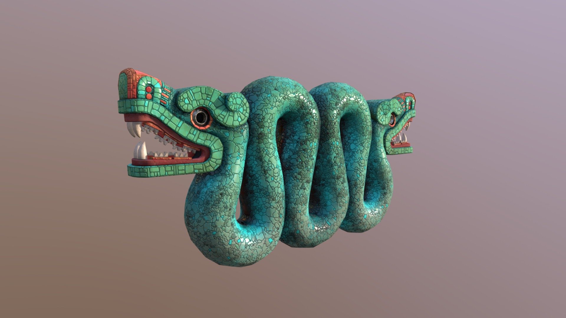 An ornate Aztec serpent representing Quetzalcoatl, a major diety in Aztec Culture. This would have been worn as a chestpiece mayhaps 3d model