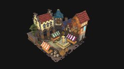 Market Place maya, handpainted, modeling, lowpoly, house, environment