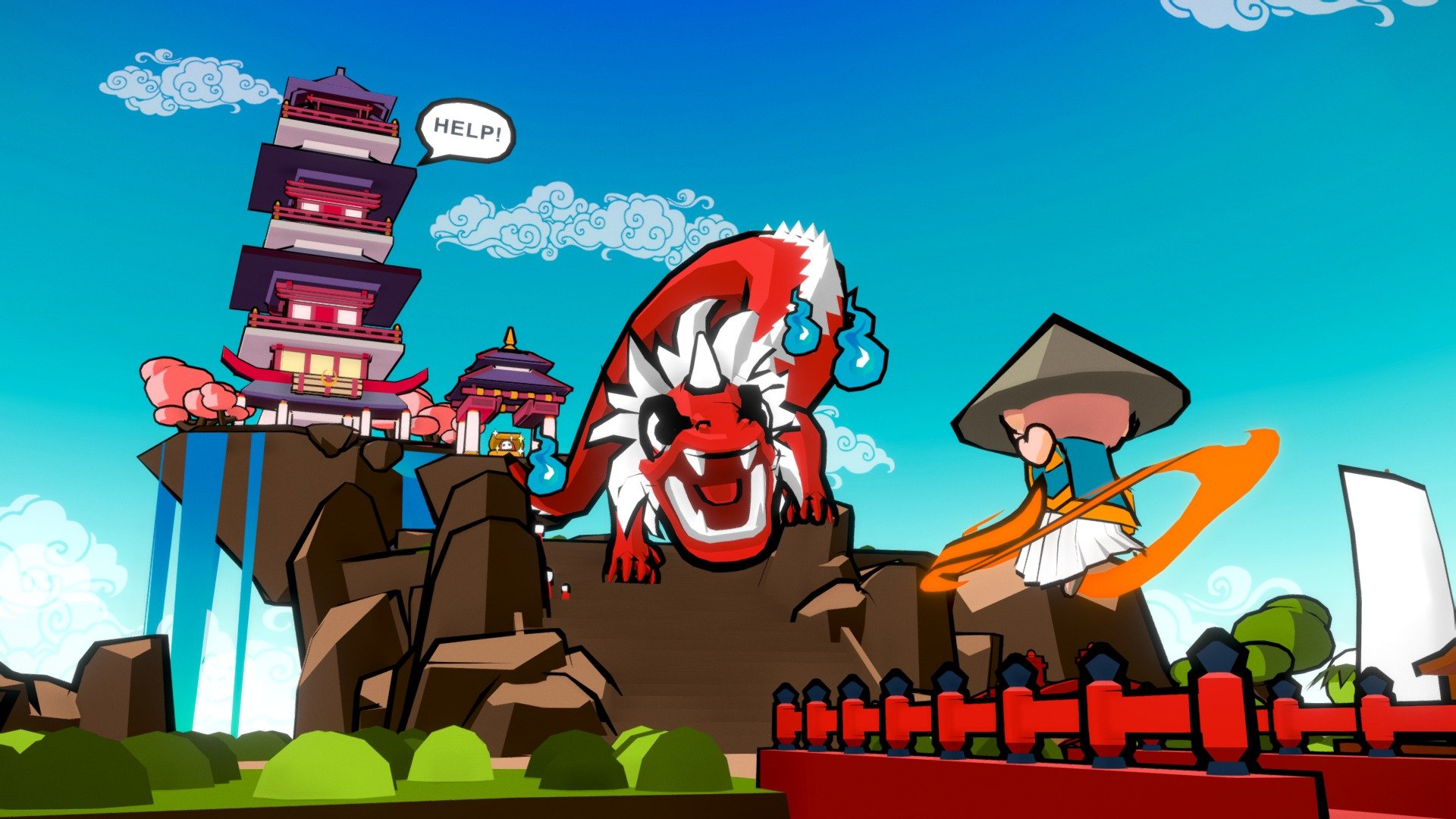 This is my entry for the Low Poly Game Challenge for Sketchfab!

The hero of the game is a brave Monk, surrounded by his KI energy, which is willing to fight the scary Ryuu Dragon to save his friend, trapped at the top of the castle.
In the left side of the screen, there's a Takoyaki shop where you can recharge your energy.
And in the right side, you can find Kappa, a fisherman with whom you can talk to ear prizes.
Get ready and fight the dragon to follow the path and get the Daruma item. That's the only way to get inside the castle, which is floating in the blue sky air above furious sea.

It was modeled and assembled with Maya.
For this scene, I used a few textures, for the sky, sea and caustic, made with Photoshop. Besides these textures, everything is just flat color shader to achieve the toon look.

Hope you like it!
Cheers.

Submission deadline in Monday, February 3, 2020.

GameLevelChallenge 3d model