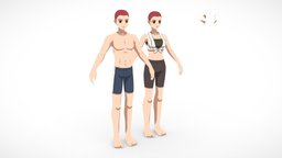 Lowpoly anime characters base base, template, customized, manga, woman, character, game, lowpoly, man, female, male, anime