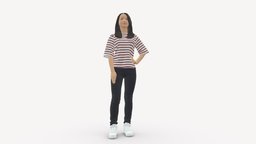Girl In Striped Sweater 0279 style, people, clothes, miniatures, realistic, woman, sweater, striped, character, 3dprint, girl, model