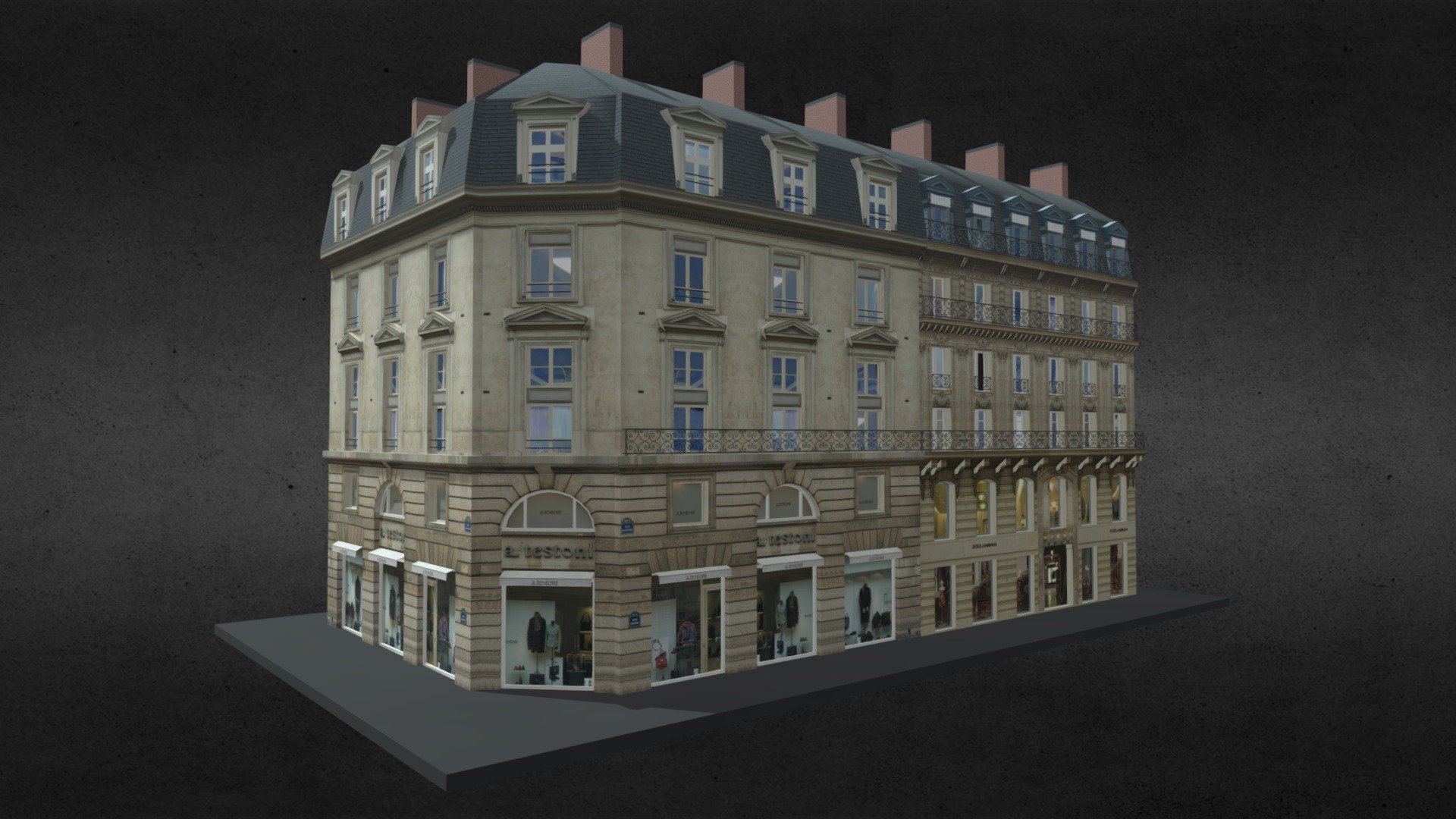 Typical Parisian Apartment Building 34
Originally created with 3ds Max 2015 and rendered in V-Ray 3.0. 

Total Poly Counts:
Poly Count = 92875
Vertex Count = 93723

Please Visit:
https://nuralam3d.blogspot.com/2021/09/typical-parisian-apartment-building-34.html - Typical Parisian Apartment Building 34 - 3D model by nuralam018 3d model