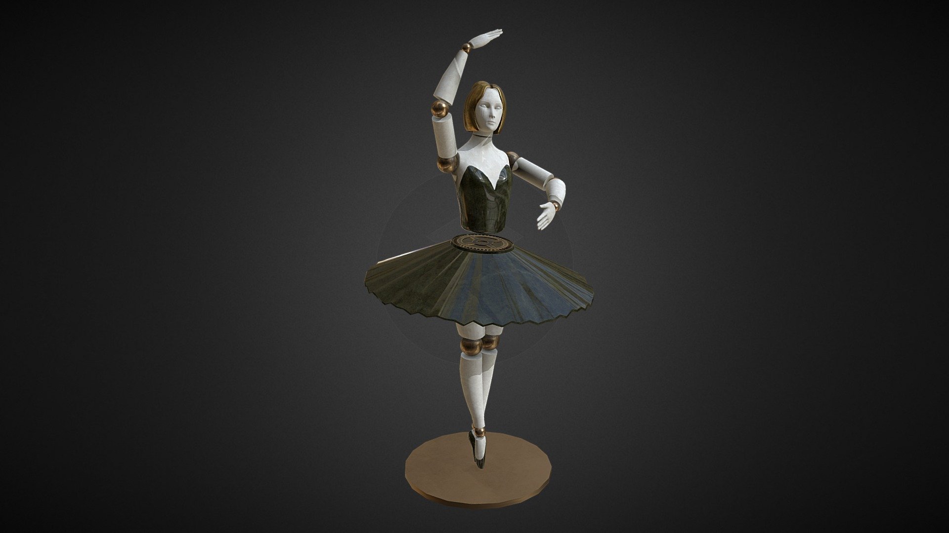 Ballerina character made for a Creature Creation/Advanced Modeling class. The original concept was based on Orianna from League of Legends and some Swan Lake/Ballerina themed fanarts of said character.

This character was a lot of fun to make and also very challenging. Sculpting and anatomy are not my strong suit which is why when forced to make a creature/character, I chose a more robotic, hard surface type of character. I am very happy with how she turned out and at some point I would maybe like to create a music box for her, as that was my original intention 3d model