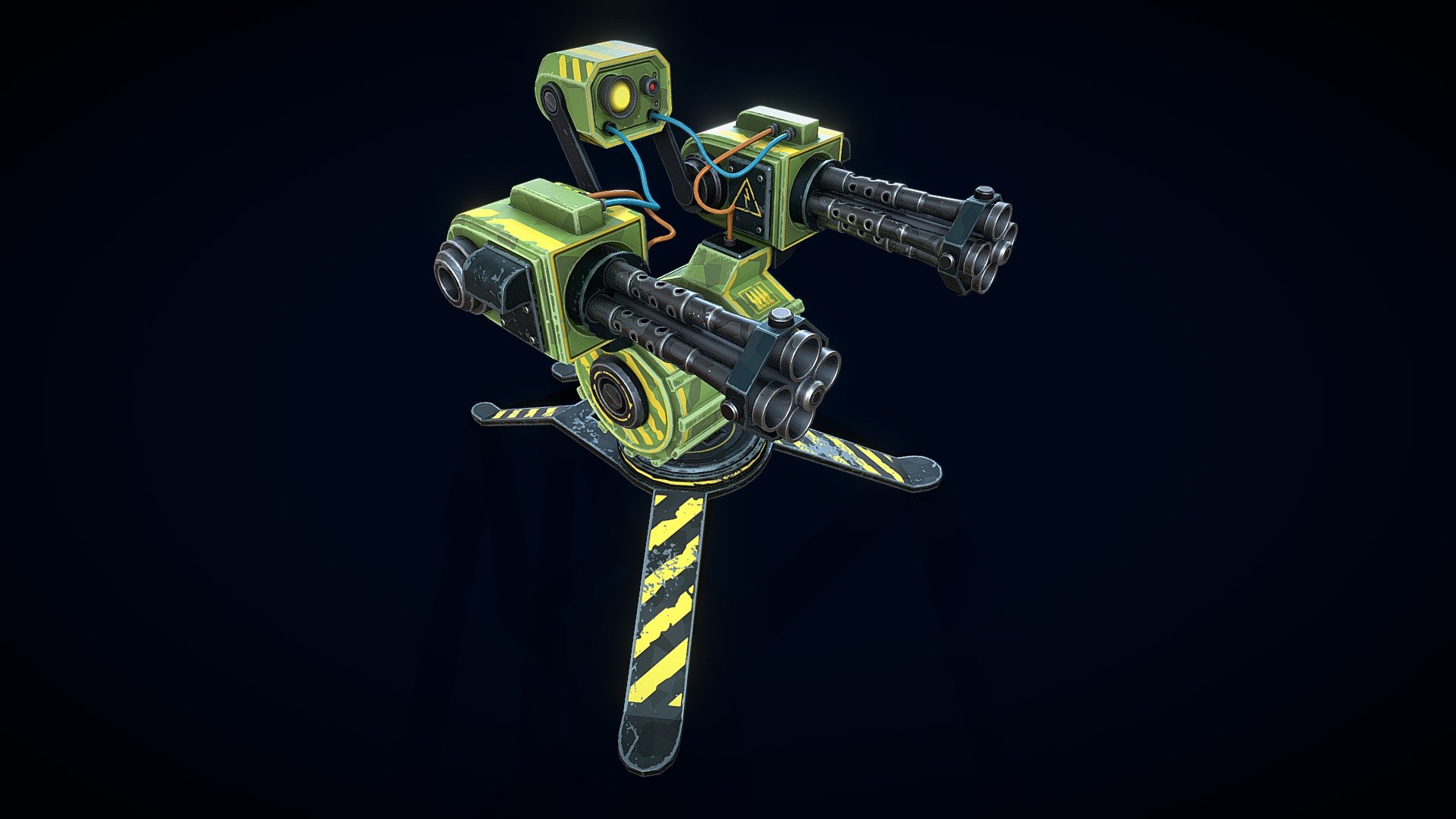 Low-poly 3D model of the Stylized Sentry Gun doesn't contain any n-gons and has optimal topology. This model has 2K textures 3d model