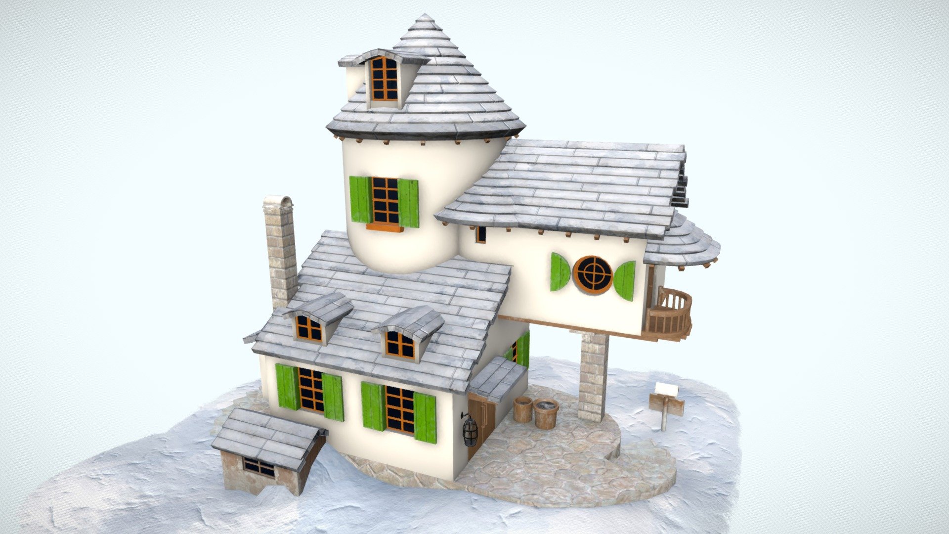 Low poly 3D model created based on illustrations of the Seven Dwarve's House in &ldquo;Monogatari no Ie