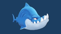 Angry Shark shark, cute, life, 3dcoat, blendermodel, handpainted, blender, lowpoly, blender3d, low, poly, animal, animation, stylized, sea