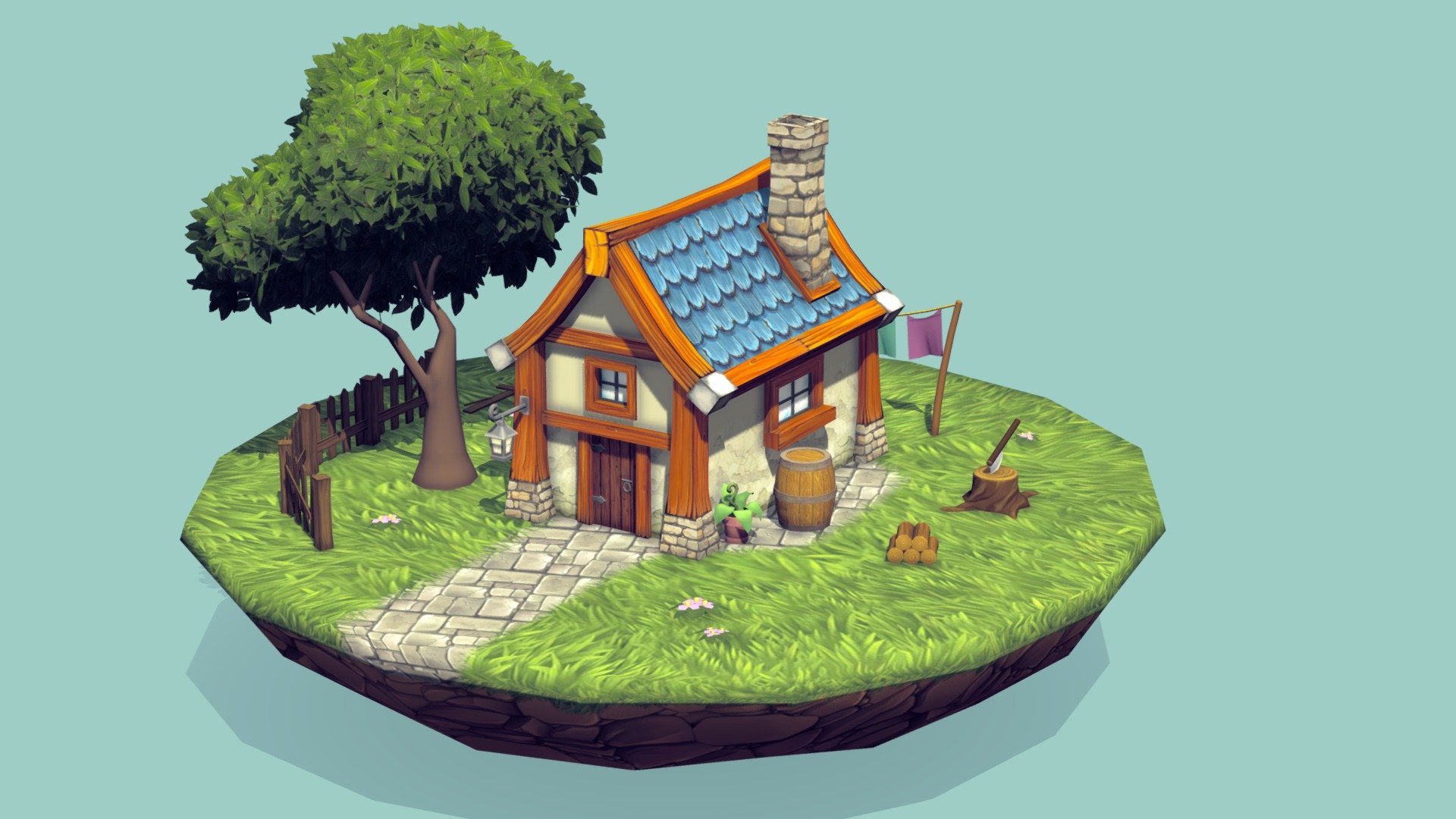 Stylized handpainted low-poly fantasy house. The model I made for fun entirely by myself. It is based on a concept drawing I found online 3d model