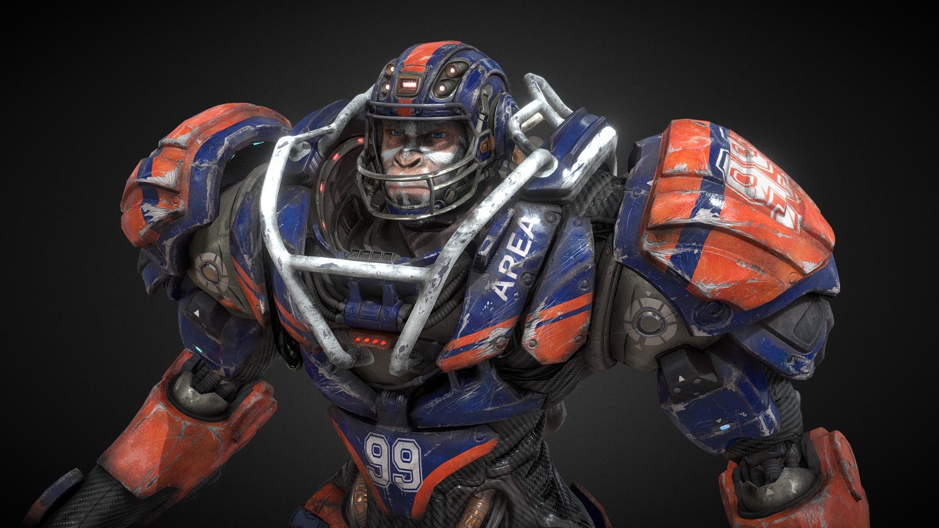 A mechanical football character inspired by colouss character from anthem game. 
I like wild animals rather than humans, so I made it with reference to the protagonist of Escape the Planet. .

The tools I used are Maya, Substance, zbrush, and Marvelous. etc

Thank you for watching. Have a nice day 3d model