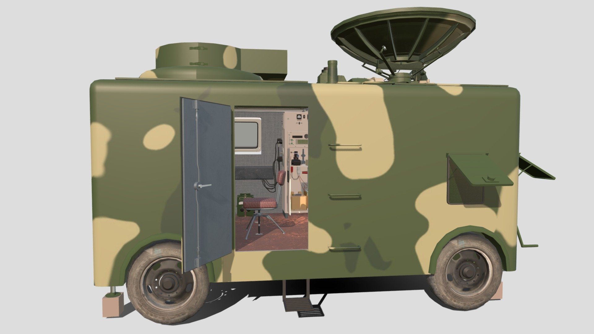 Traction mobile fire control radar, equipped with Type 59  57mm (or Type 74 Double 37mm) artillery batteries - Anti-aircraft gun fire control radar vehicle - Download Free 3D model by lizhiqiang (@lizhiqiang89) 3d model
