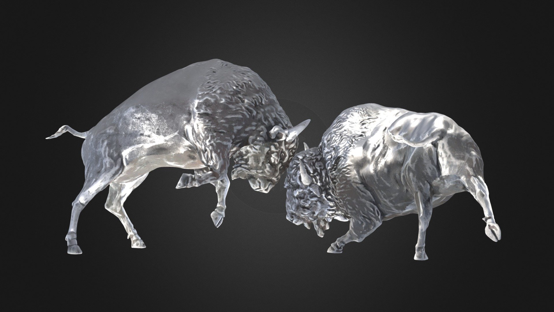 A pair of bison fighting sculpted in tribute to the reintroduction of these creatures into banff National Park 3d model