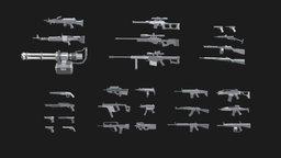 Low-Poly Weapon Asset Pack assault, soldier, metal, pistol, tps, specops, modernweapon, weapon, lowpoly, low, mobile, military, shotgun, gun, war