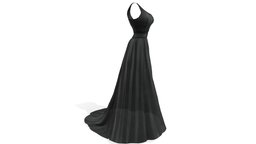 One Shoulder Long Train Black Gown train, one, fashion, girls, floor, long, clothes, with, wedding, skirt, dress, gown, womens, elegant, shoulder, wear, evening, length, tulle, prom, satin, pbr, low, poly, female, black