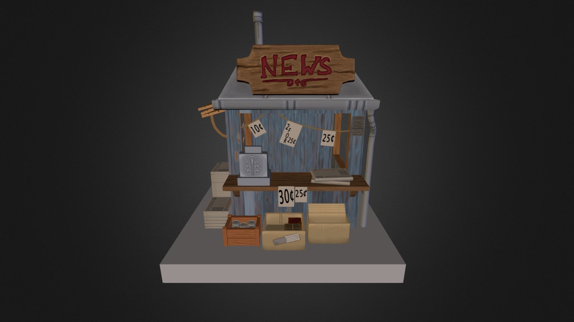 Low Poly, Hand Painted News Stand (2,804 Tri's) - News Stand - 3D model by adamcowell 3d model