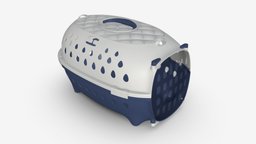 Travel pet carrier white blue crate, cat, dog, cage, pet, security, transporter, carrier, travel, domestic, safety, box, trip, carry, 3d, pbr, house, animal, container, plastic