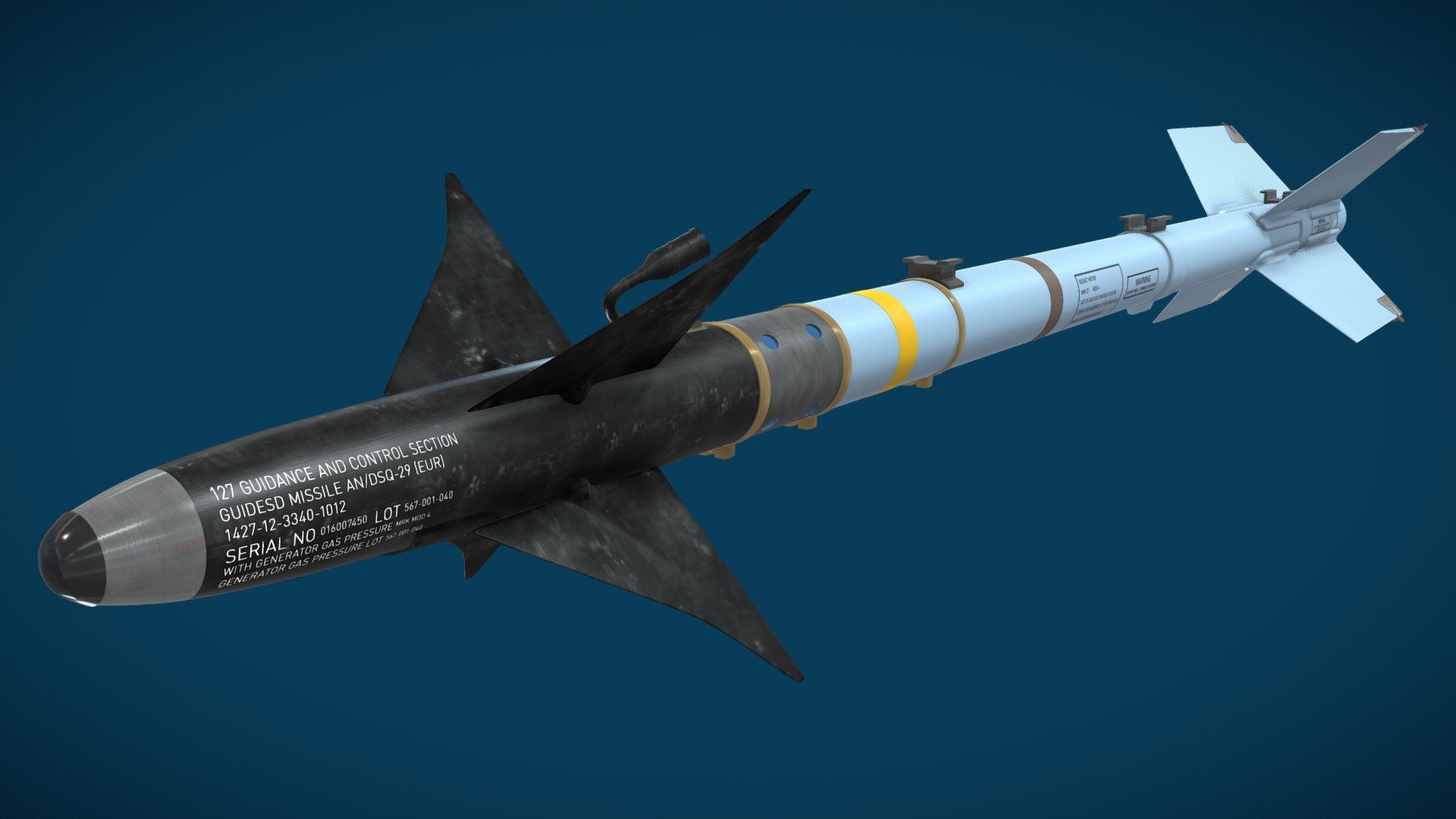 A medium detail AIM-9L sidewinder air-to-air missile with annotations.

This missile was developed by the USAF and U.S. Navy. 3D model created using reference images found on the internet and various 3D sites.

Published by 3ds Max - AIM-9L Sidewinder Missile - Buy Royalty Free 3D model by Kanedog (@Kane33) 3d model