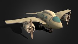 Dusty "Fat Seagull" Stylized Cartoony plane toy, prop, vintage, propeller, aircraft, game-asset, childroom, low-poly, hand-painted, plane, stylized