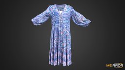 [Game-Ready] Blue and purple floral dress fashion, purple, clothes, ar, dress, 3dscanning, floral, game-ready, photogrammetry, lowpoly, 3dscan, gameasset, blue, clothing, gameready, shirring, noai, fashionscan