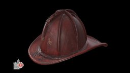 Leather Helmet hat, red, historic, leather, fighter, university, indianapolis, vintage, hard, worn, helm, rough, indy, indiana, department, protection, damage, damaged, fire, museum, old, head, scanned, battle, smoke, creaform, beat, cracks, ifd, iupui, purdue, boiled, 3d, helmet, scan, gear, history, dept