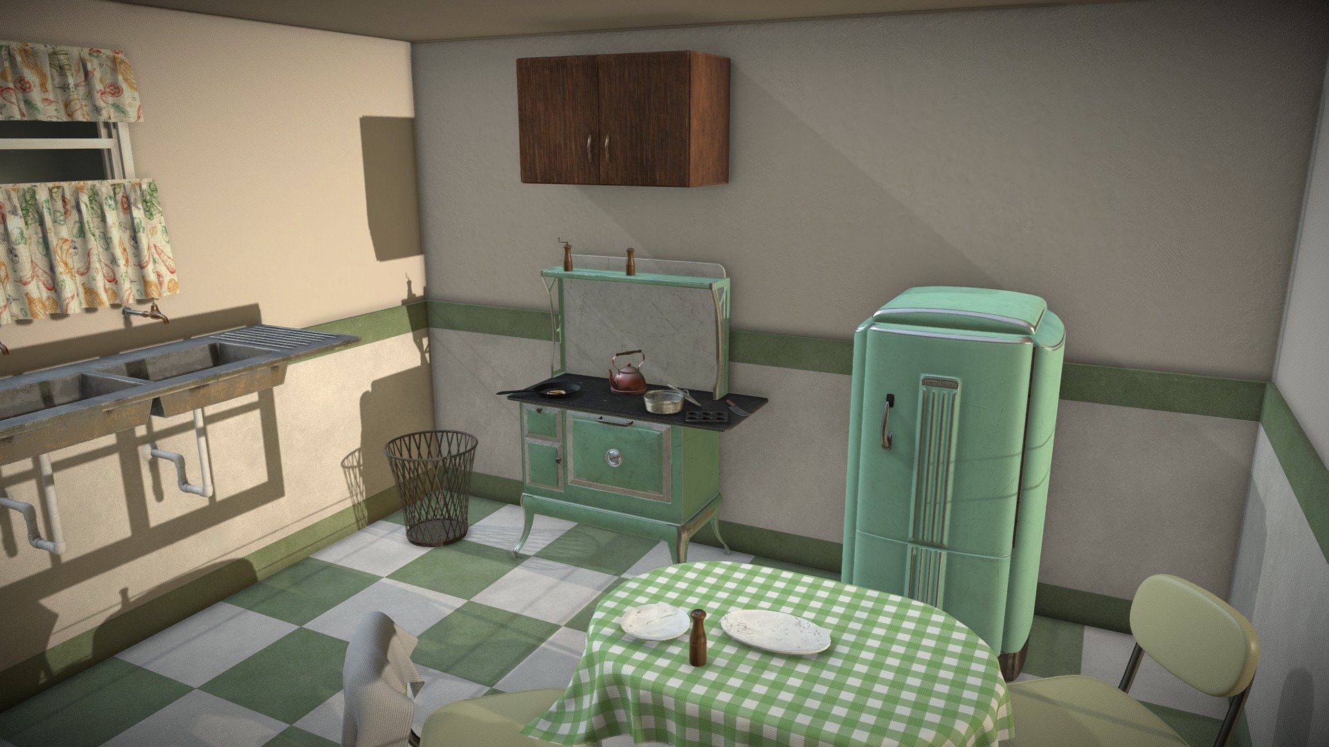 A Vintage Kitchen Design, i got very sick while i was working on it, so it might not look as good as i wanted. 

Programs: Maya + Marvelous Designer + Substance Painter 

Hope you like it. 

Jakoza - Vintage Kitchen - 3D model by Jakoza (@Moe.T) 3d model