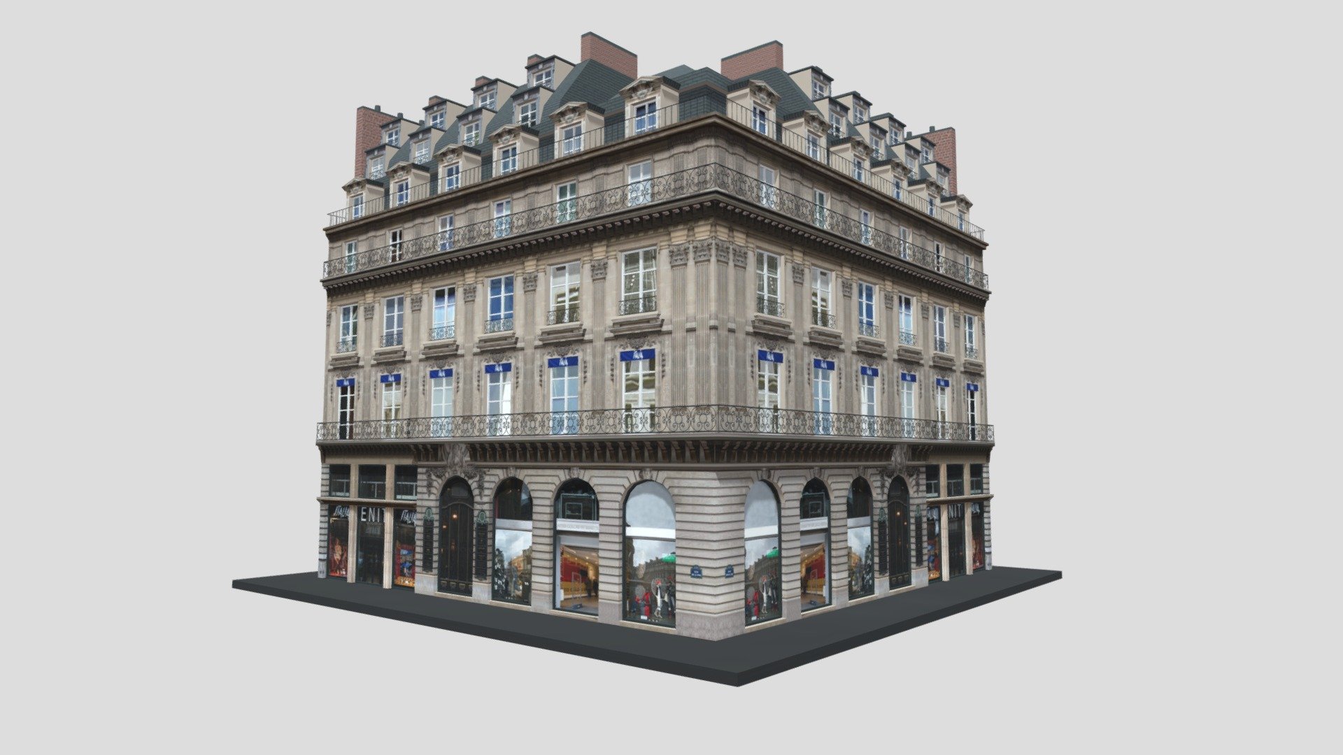 Typical Parisian Apartment Building 32
Originally created with 3ds Max 2015 and rendered in V-Ray 3.0. 

Total Poly Counts:
Poly Count = 193611
Vertex Count = 194625

Please Visit: 
https://nuralam3d.blogspot.com/2021/09/typical-parisian-apartment-building-32.html - Typical Parisian Apartment Building 32 - 3D model by nuralam018 3d model