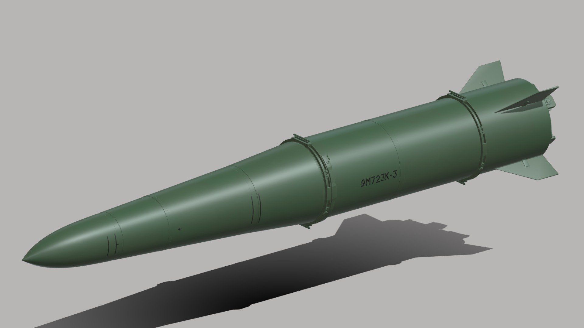 The upgraded missile designated 9M723K for the Iskander-M missile system. Modelled by Selena3D 3d model