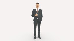 man in dark gray quads suit hand on jacket 1085 suit, style, people, clothes, gray, miniatures, realistic, success, character, 3dprint, model, man