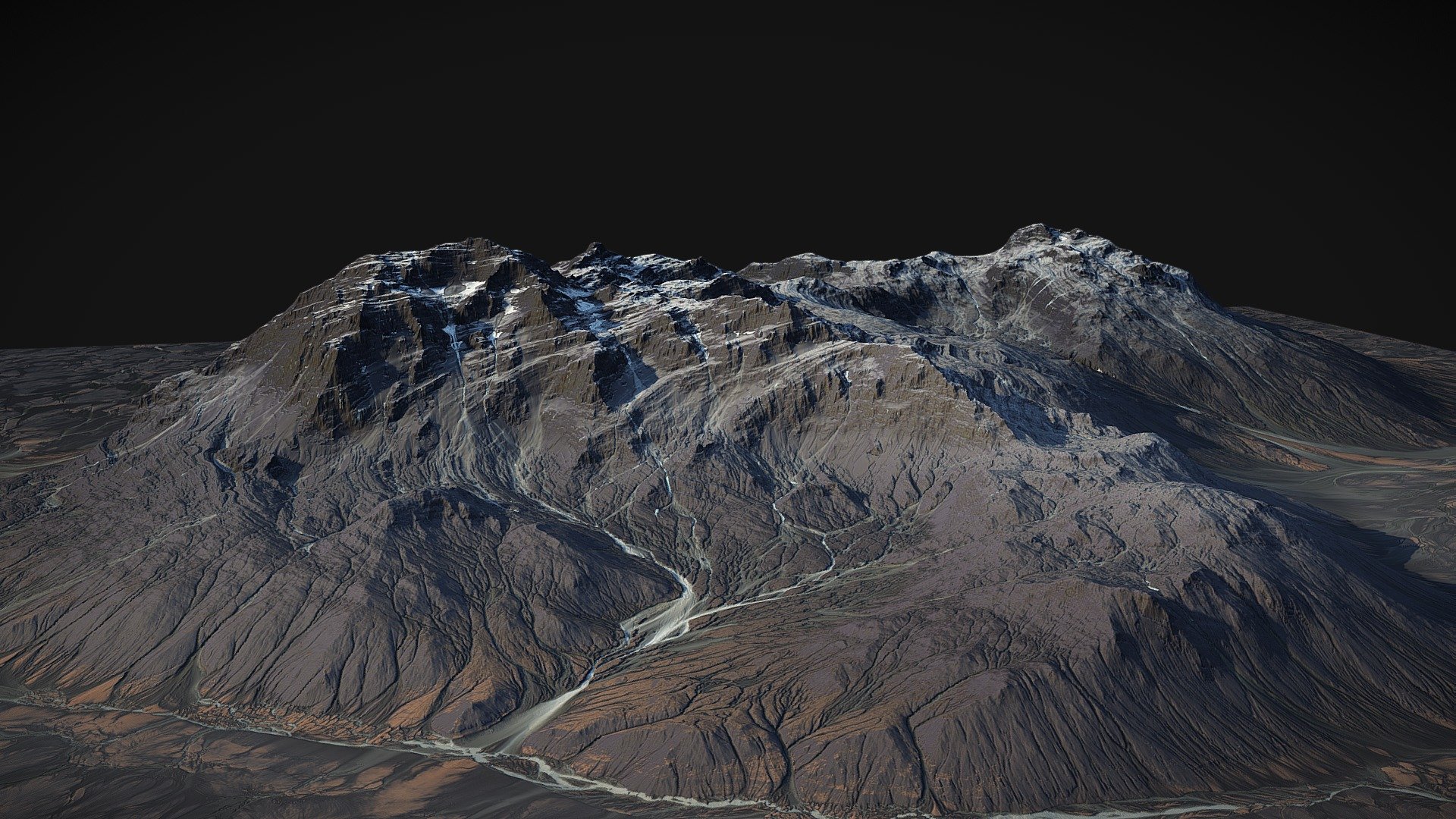 Fully Procedural Landscape created in World Machine.

included 4k textures - COLOR  NORMAL  LIGHT_1  SNOW MASK  RIVER MASK

Ready for game or render!

Other assets on https://gamewarming.com/ - Iceland Black Mountains (World Machine) (3) - Buy Royalty Free 3D model by gamewarming 3d model