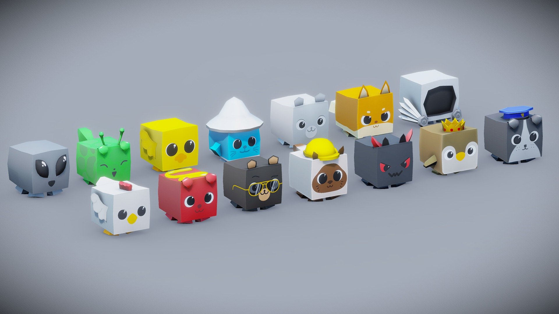 A Series of pets made for a simulator project 😊, 
Check out the game here: https://www.roblox.com/games/13963643626/Pet-Battle-Simulator
ArtStation: https://www.artstation.com/artwork/EvKZa2

All these models are owned by Bro Entertainment 3d model