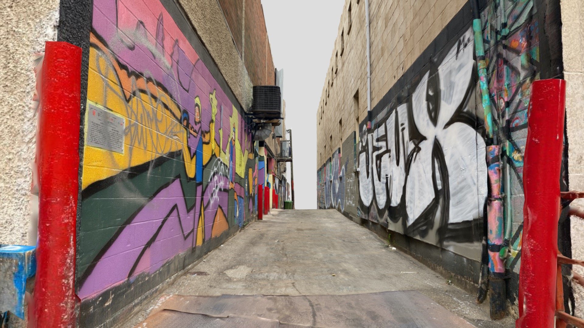 A small alleyway in Downtown Calgary's Chinatown that's covered in graffiti. Captured with several hundred photos from an iPhone 11 Pro and rendered using RealityCapture 3d model