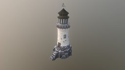 Lighthouse tower, lighthouse, maya, handpainted, low-poly, photoshop, blender, texture, model, fantasy, sea