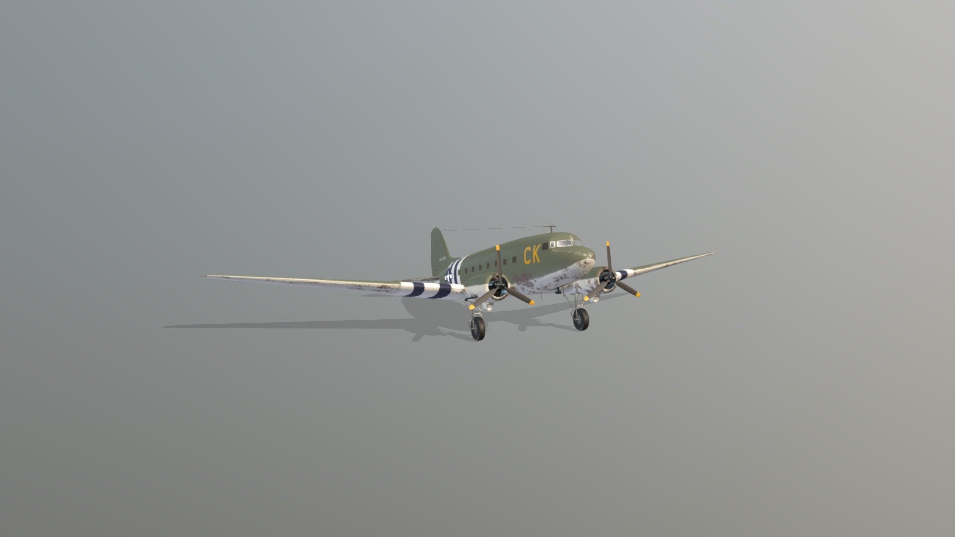 This is a DC3 that flew during the WWII and fought against the nazis during D-Day. 
Later on, it was sold to the French Army and ended up in the hands of a plane-lovers association 3d model