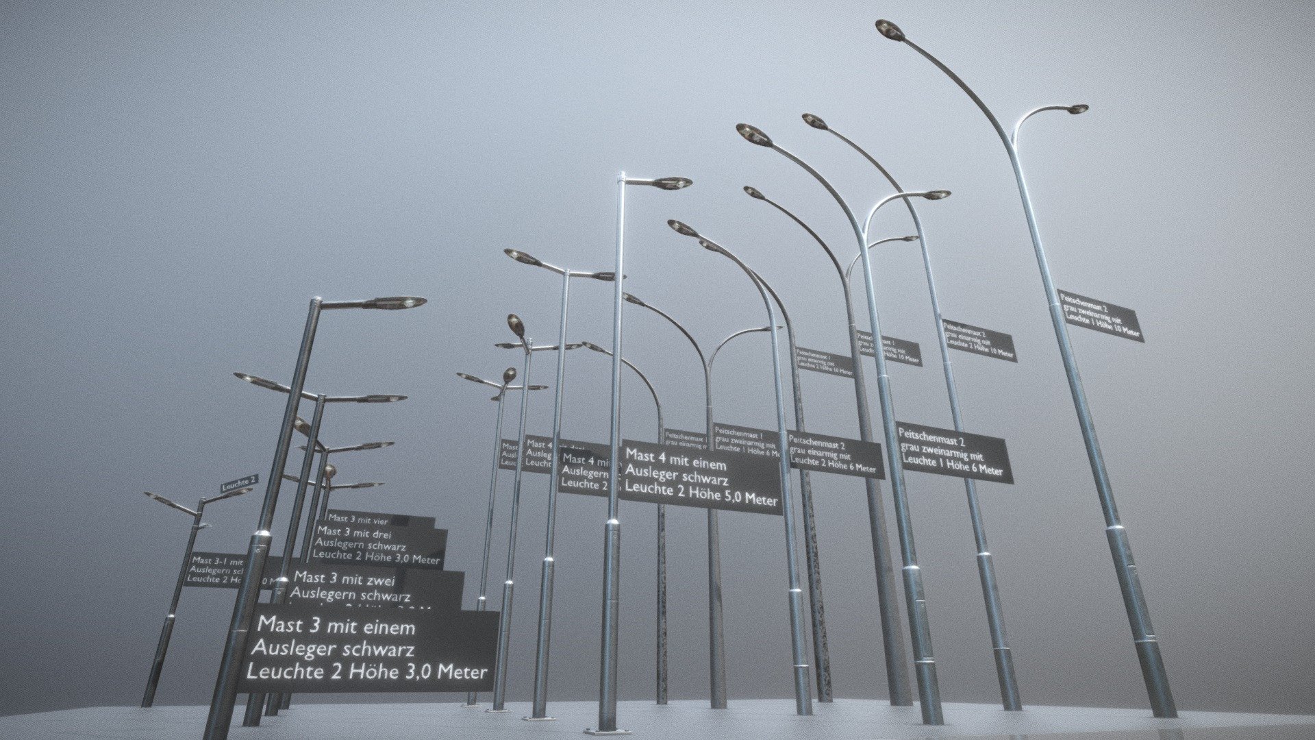 An overview of all available light poles.



Eine Übersicht aller verfügbaren Lichtmasten.



**Street Lights: **




Street Light 11 (Low-Poly Version 1)

Street Light (2) Wall-Version (High-Poly) 

Street Light (4) (High-Poly Version) 

Street Light (5) High-Poly Version

All Street Light



Modeled and textured by 3DHaupt in Blender-2.90.1 - Light Poles (Overview) - Lichtmasten (Übersicht) - 3D model by VIS-All-3D (@VIS-All) 3d model
