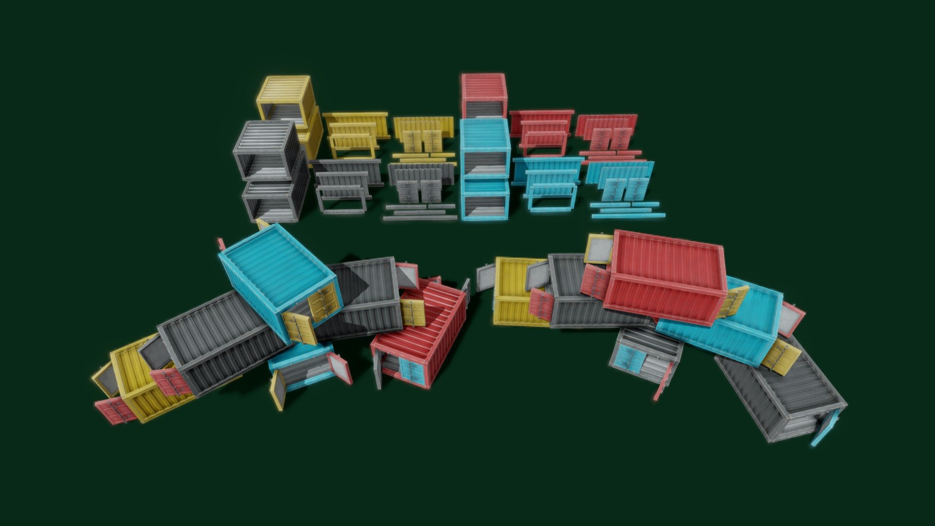 hello, i made Stylized Modullar Container Asset pack. Might good for your scene or game.

also i have free stuff for download please cek my page account, and follow for future upload.

Pack:




13  Models

7 x 4096 texture (4 base colour)

in collaboration with Monqo Studio please check our store:




Unreal Marketplace &ndash; https://bit.ly/2K1U4ai

Unity Marketplace &ndash; https://bit.ly/2BGz2dT

looking for freelance 3D artist for your mobile game? Feel free to ask me by email feral.fe2@gmail.com

oh… if you want, i post several progress in my instagram @ferozes

And check out my game on googleplay FULL FREE NO ADS —&gt; https://bit.ly/2FRlptH If you can reach level 17++ Mention me on twitter @Frandez0 XD

thank you for supporting me, have nice scene :D - Stylized Modullar Container Asset Pack - Buy Royalty Free 3D model by ferofluid 3d model