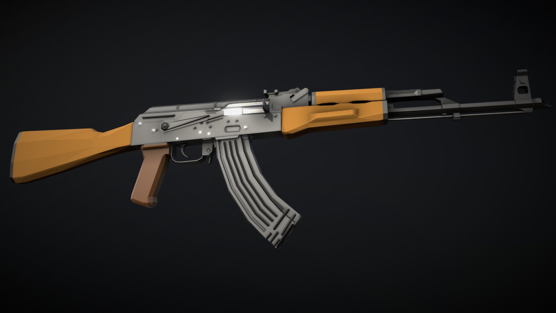 model of a low-poly AKM, with wooden furniture and a polymer(bakelite) magazine. this model is pretty detailed, so you can take the dust cover off and it'll still look good.

21/9/22:
added some missing geometry to magazine, remade the bolt, should look a lot better now.
1/12/22:
replaced magazine, improved wood textures and geometry, improved other minor details 3d model