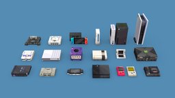 Low poly consoles gaming, xbox, console, nintendo, sega, playstation, ps4, ps5, blockbench, minecraft, lowpoly, voxel, pixelart
