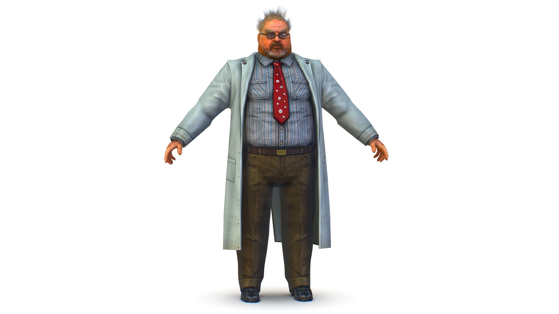 a disheveled, fat old man in a chemistry coat - 3dsMax file included/ texture 512 color only. body and head 3d model