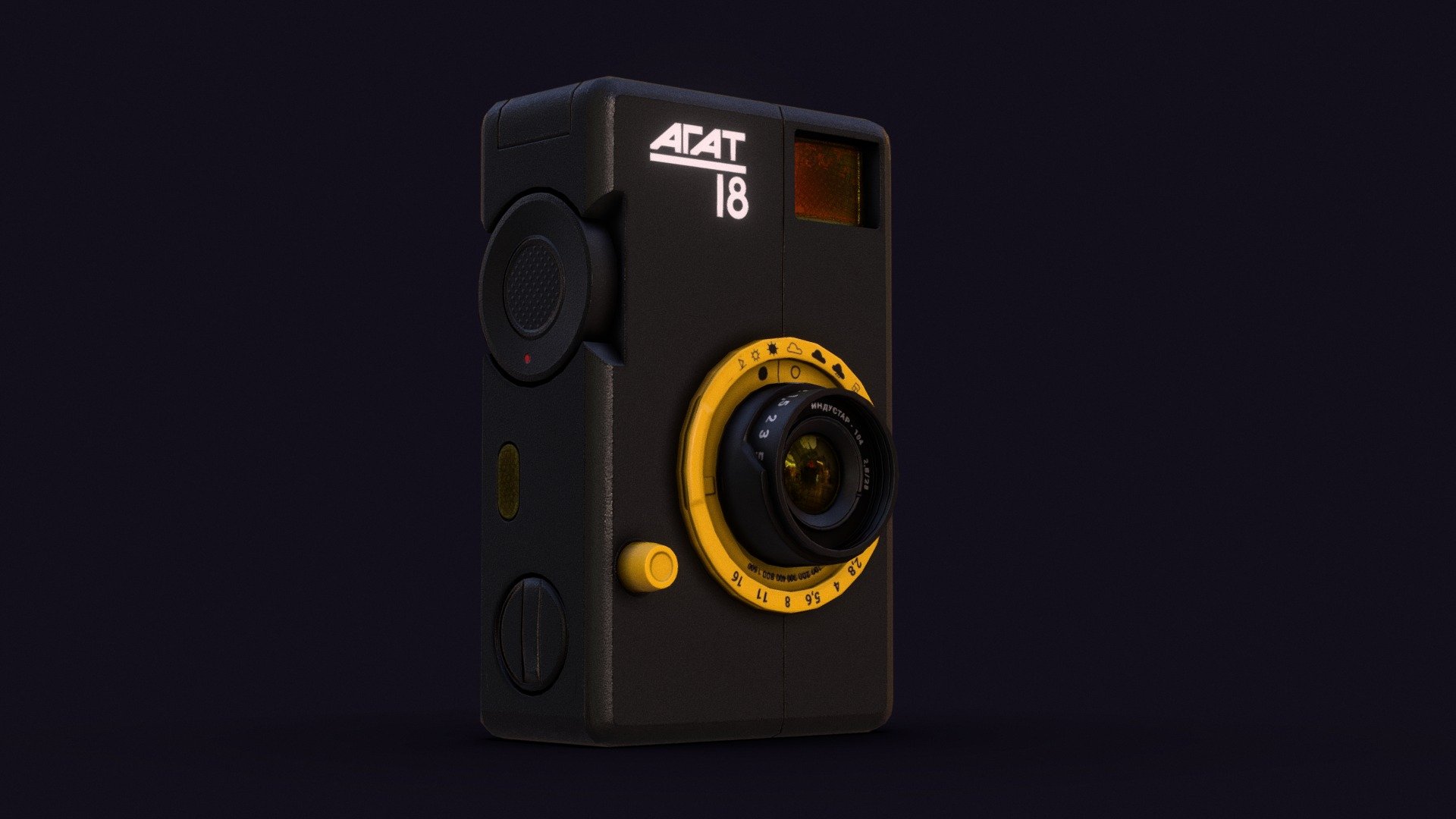 Tiny half-format analog-camera from Soviet-Union. I was added a bit of history by sticker with character from another Soviet's cartoon 3d model