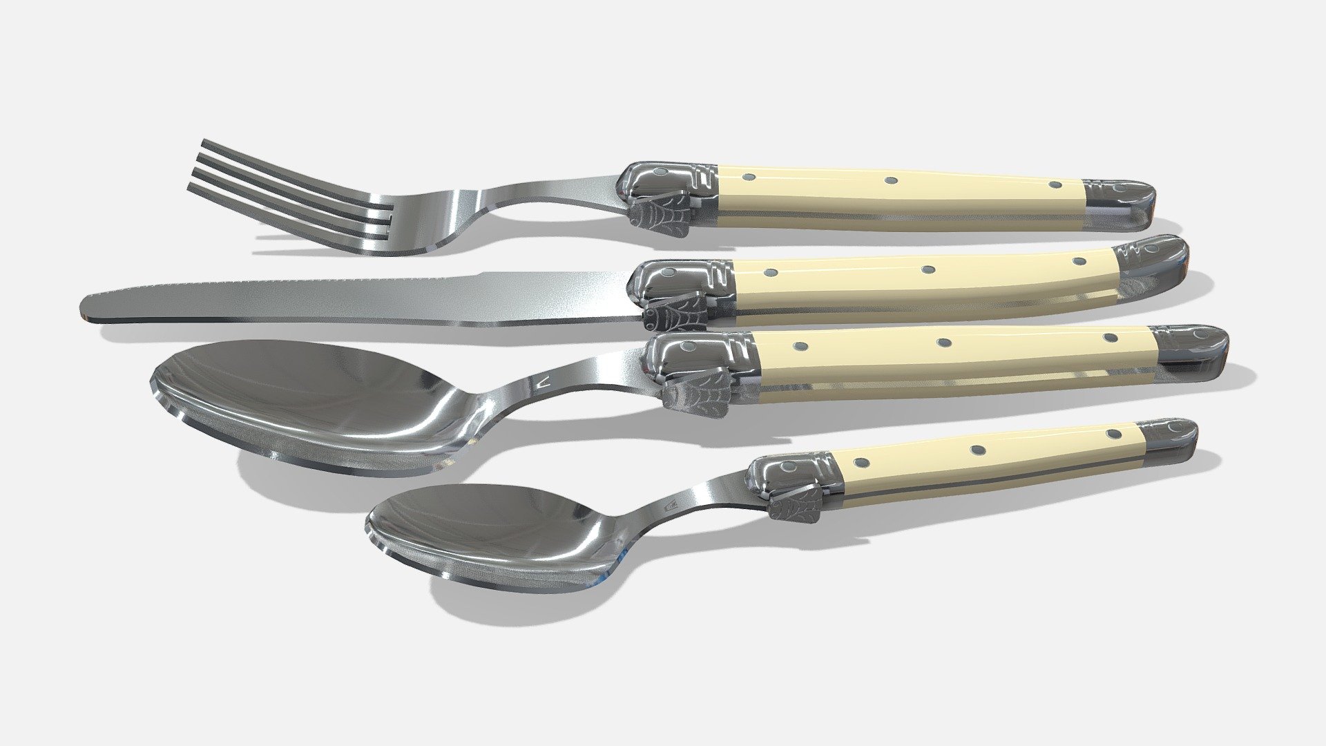 Laguiole cutlery set modeled to scale from sample, all sharing a single PBR material 3d model